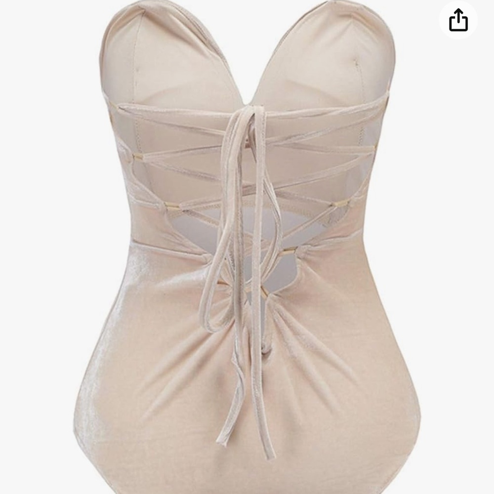 NWT Choies Plunge Neck Strapless Cross Back Velvet Bodysuit - Picture 3 of 11